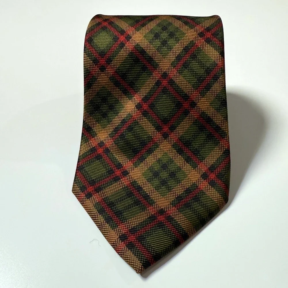 Brooks Brothers Tie Mens Green Red Plaid Silk Classic Handmade USA Makers